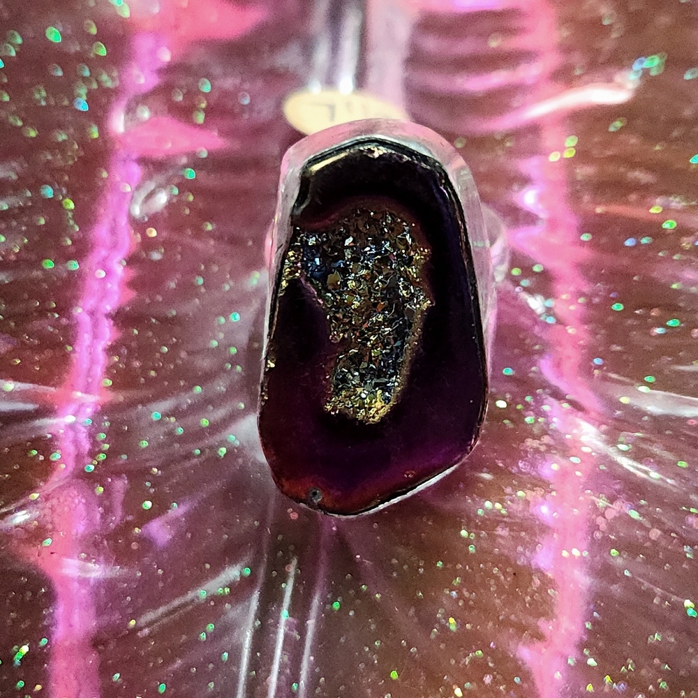 SIZE 7 1/2, Stunning Purple Geode Ring